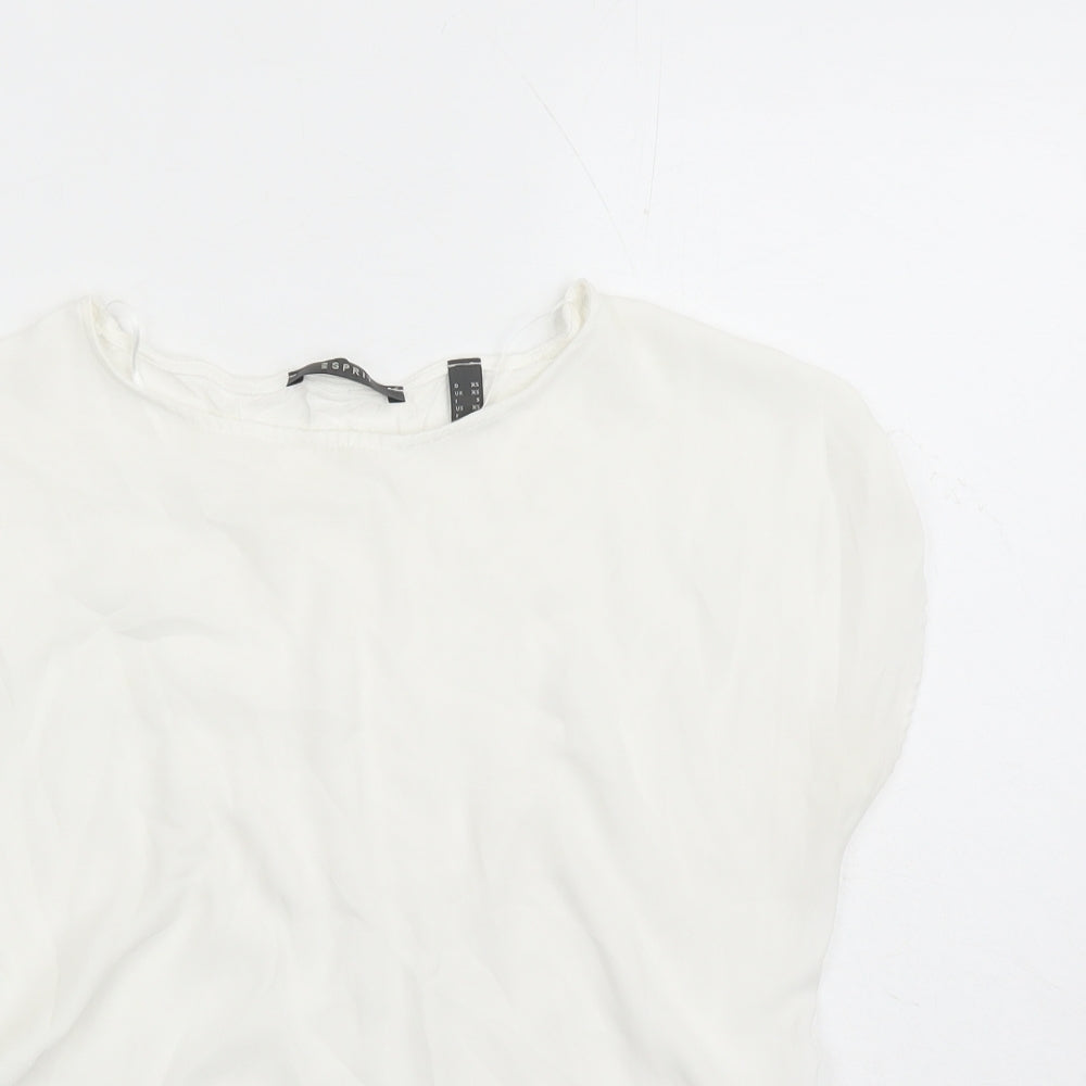 Esprit Womens White Polyester Basic T-Shirt Size XS Round Neck