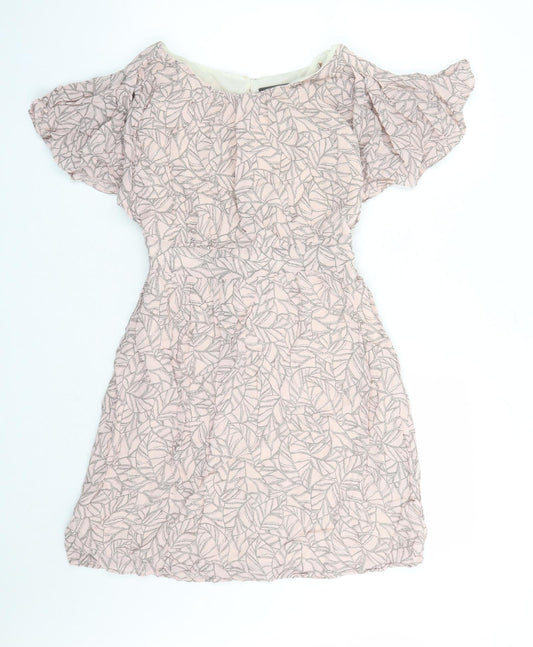 Limited Collection Womens Pink Geometric Viscose A-Line Size 8 Round Neck Zip - Open Back Detail Lined