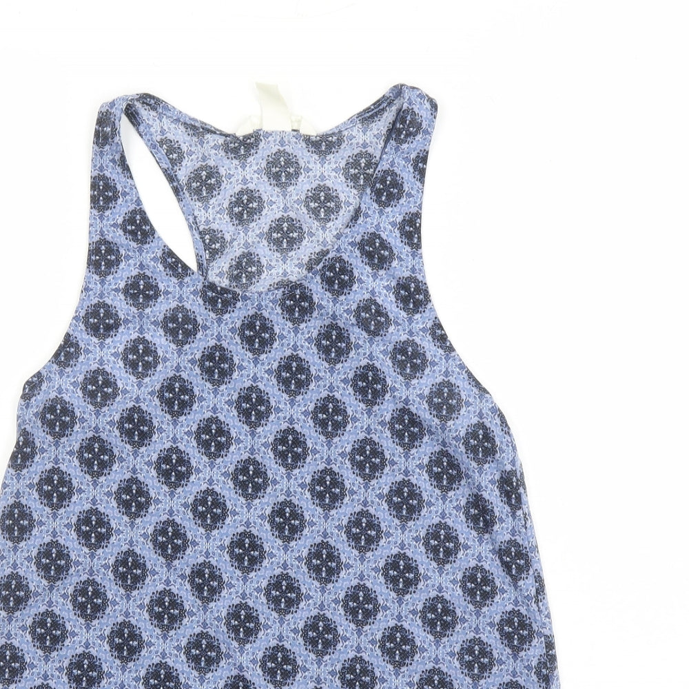 H&M Womens Blue Geometric Polyester Basic Tank Size XS Round Neck