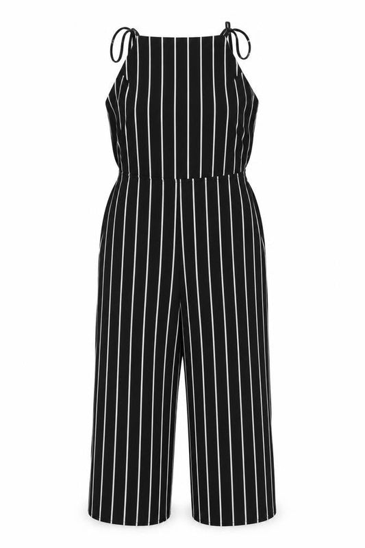 Luc-ce Womens Black Striped Polyester Jumpsuit One-Piece Size M L16 in Zip