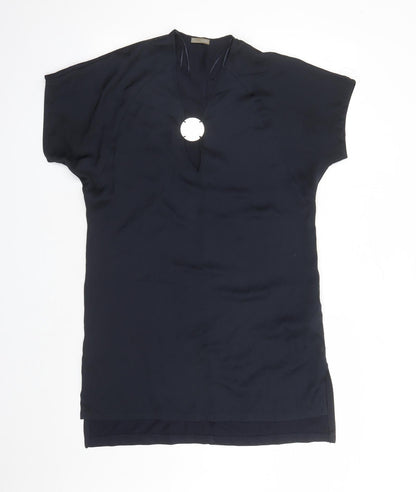 Zara Womens Black Polyester A-Line Size S V-Neck Pullover