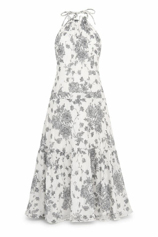 Gap Womens White Floral Cotton Tank Dress Size 8 Halter Tie - Open Back Detail