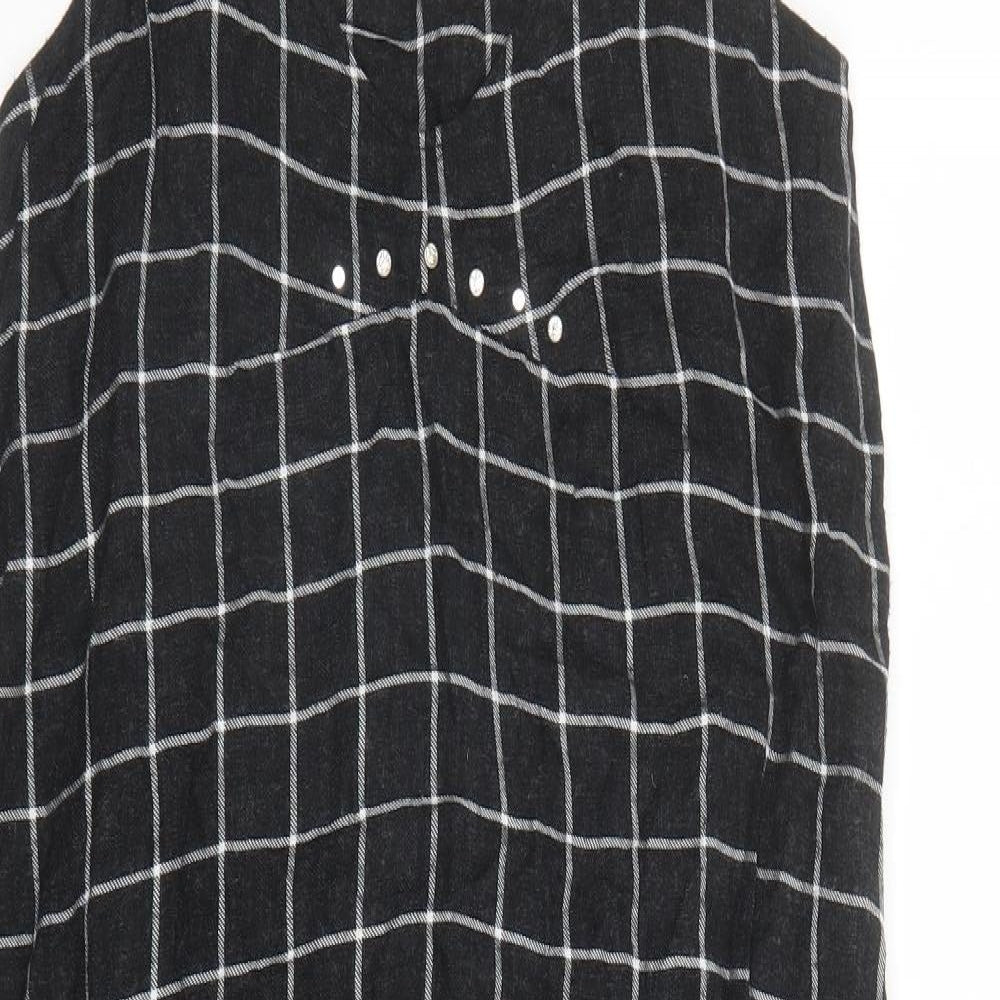Zara Womens Grey Check Viscose Slip Dress Size S Round Neck Pullover - Rhinestone Detail