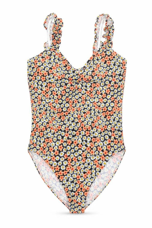 Front view of Miss Selfridge women’s multicoloured floral cotton bodysuit one-piece, size UK 12, snap