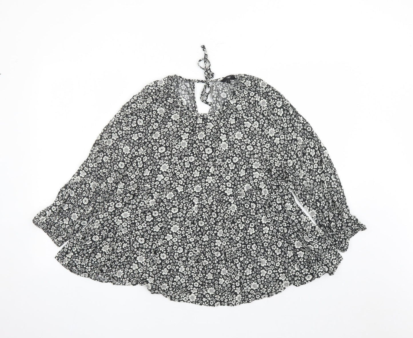 NEXT Womens Black Floral Viscose Basic Blouse Size 12 Round Neck