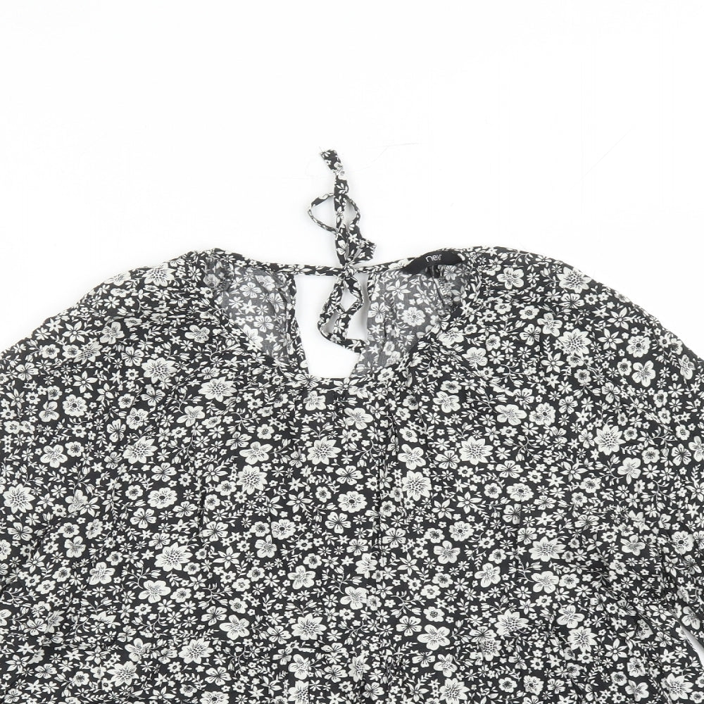 NEXT Womens Black Floral Viscose Basic Blouse Size 12 Round Neck