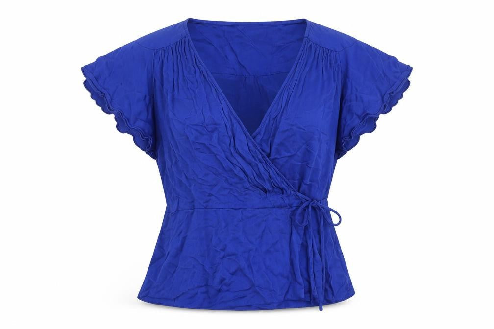 Zara Womens Blue Viscose Wrap Blouse Size S V-Neck
