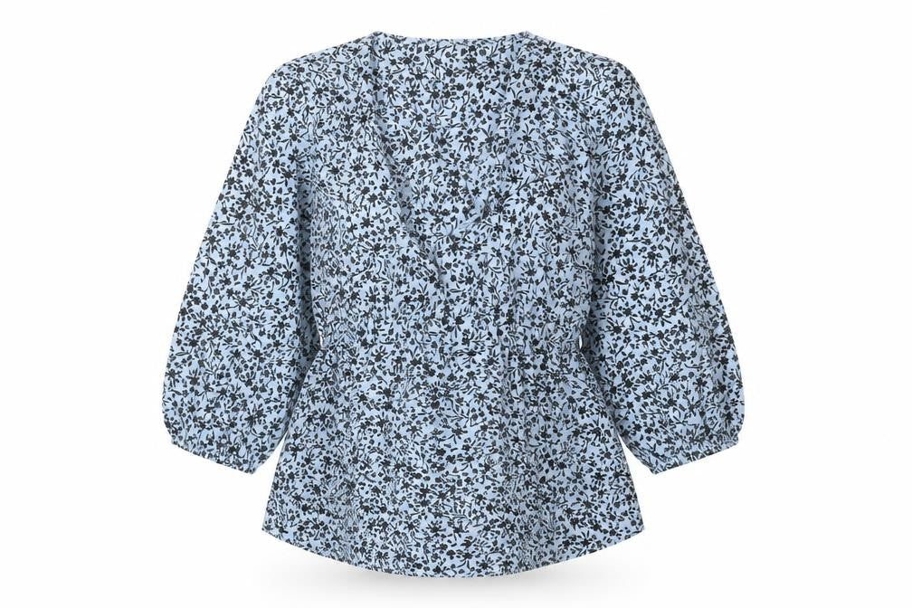 New Look Womens Blue Floral Polyester Basic Blouse Size 6 V-Neck