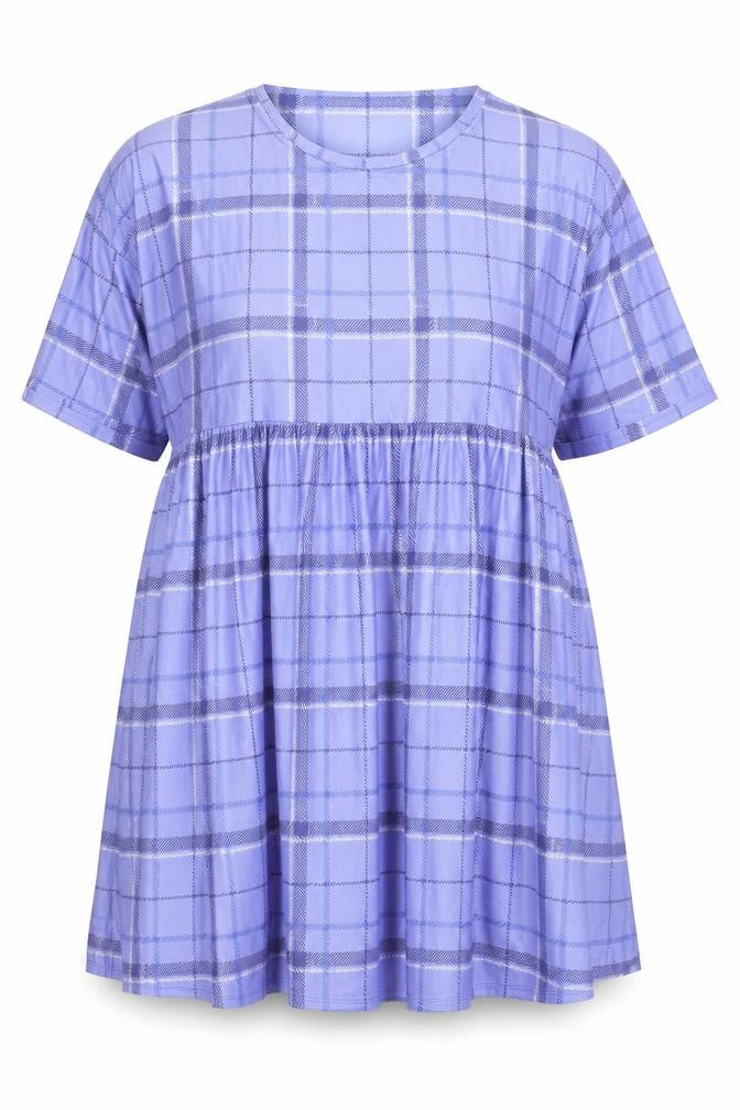 Urban Threads Womens Blue Plaid Polyester A-Line Size 12 Round Neck Pullover
