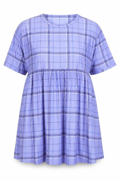 Urban Threads Womens Blue Plaid Polyester A-Line Size 12 Round Neck Pullover