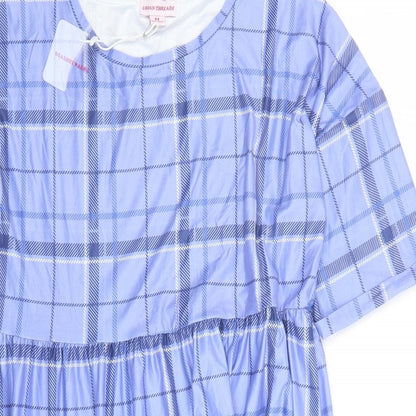 Preloved Urban Threads Womens Blue Plaid Polyester A-Line Size 12 Round Neck Pullover - Detail
