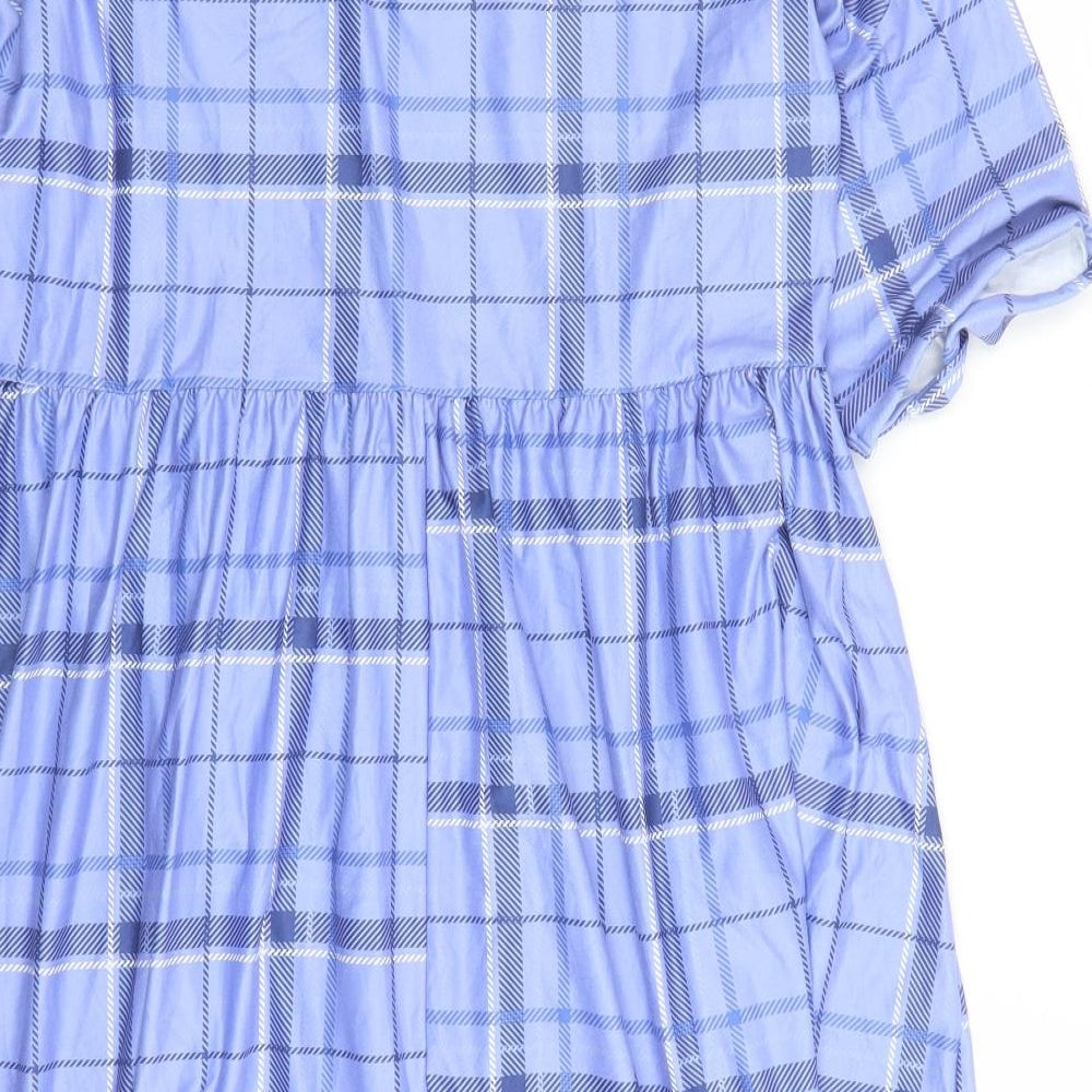 Urban Threads Womens Blue Plaid Polyester A-Line Size 12 Round Neck Pullover