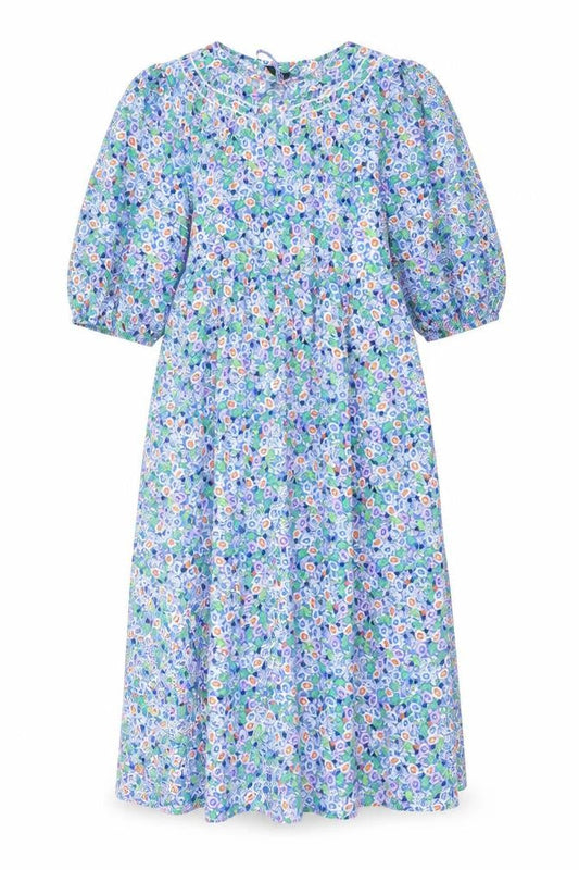 Marks & Spencer Womens Blue Floral Cotton A-Line Size 12 Round Neck Tie