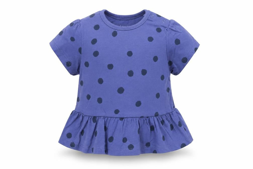 Marks & Spencer Girls Blue Polka Dot Cotton Basic T-Shirt Size 6-9 Months Crew Neck Snap