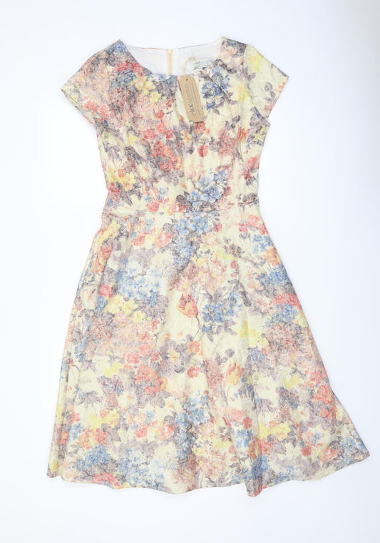 UK alyptus Womens Multicoloured Floral Polyester Skater Dress Size S Round Neck Zip