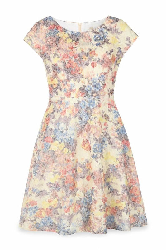 UK alyptus Womens Multicoloured Floral Polyester Skater Dress Size S Round Neck Zip