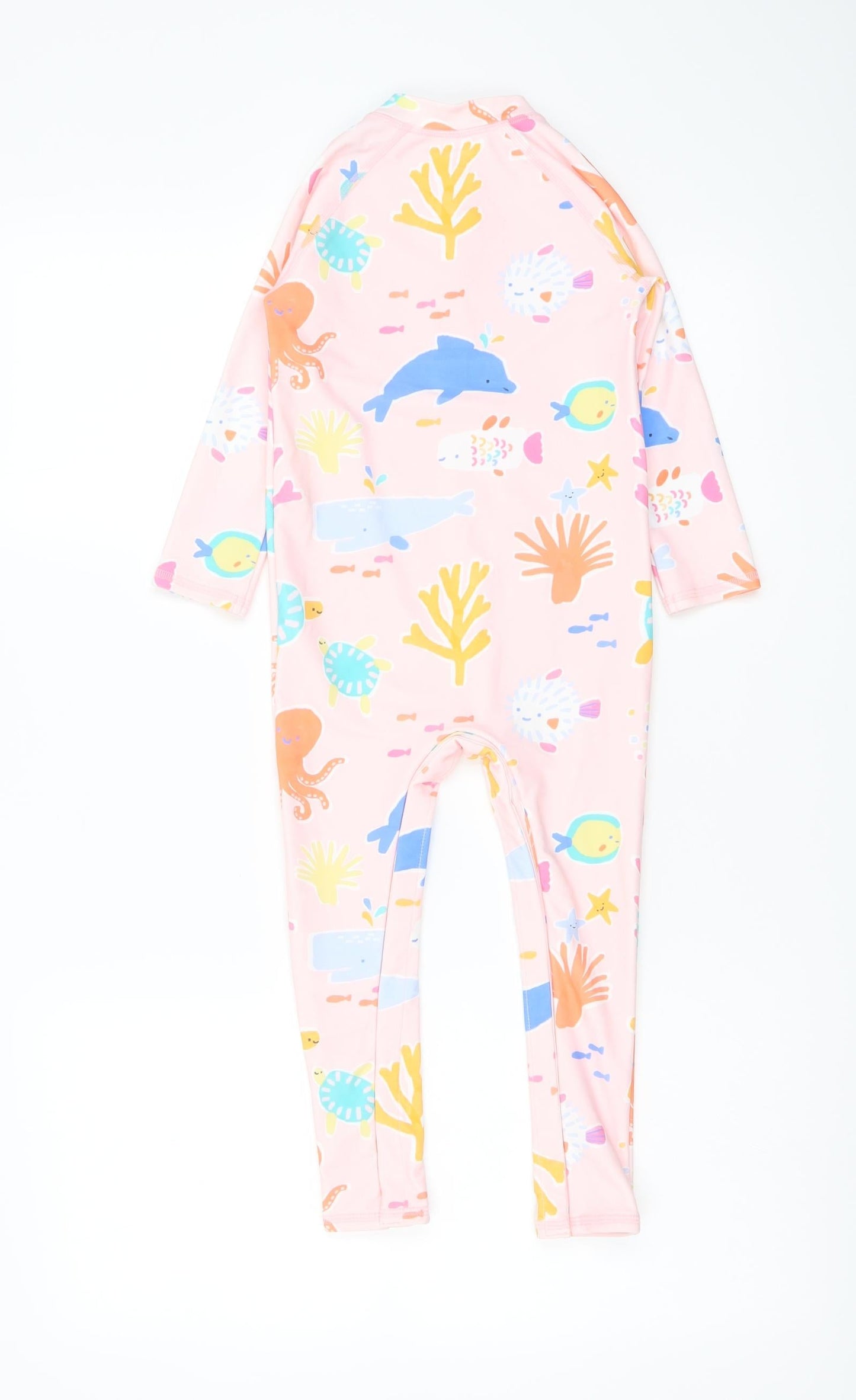 Marks and Spencer Girls Pink Geometric Polyamide Jumpsuit One-Piece Size 2-3 Years Zip - Swim Jumpsuit