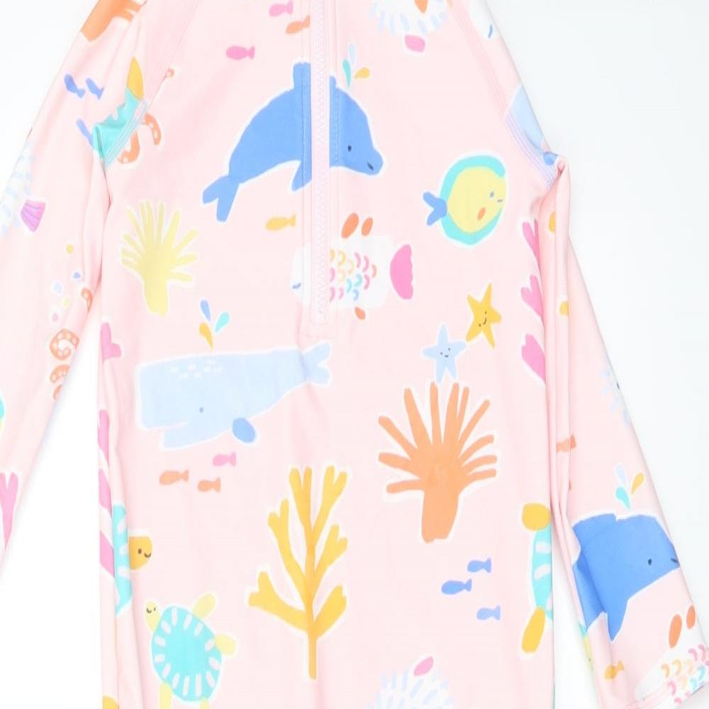 Marks and Spencer Girls Pink Geometric Polyamide Jumpsuit One-Piece Size 2-3 Years Zip - Swim Jumpsuit