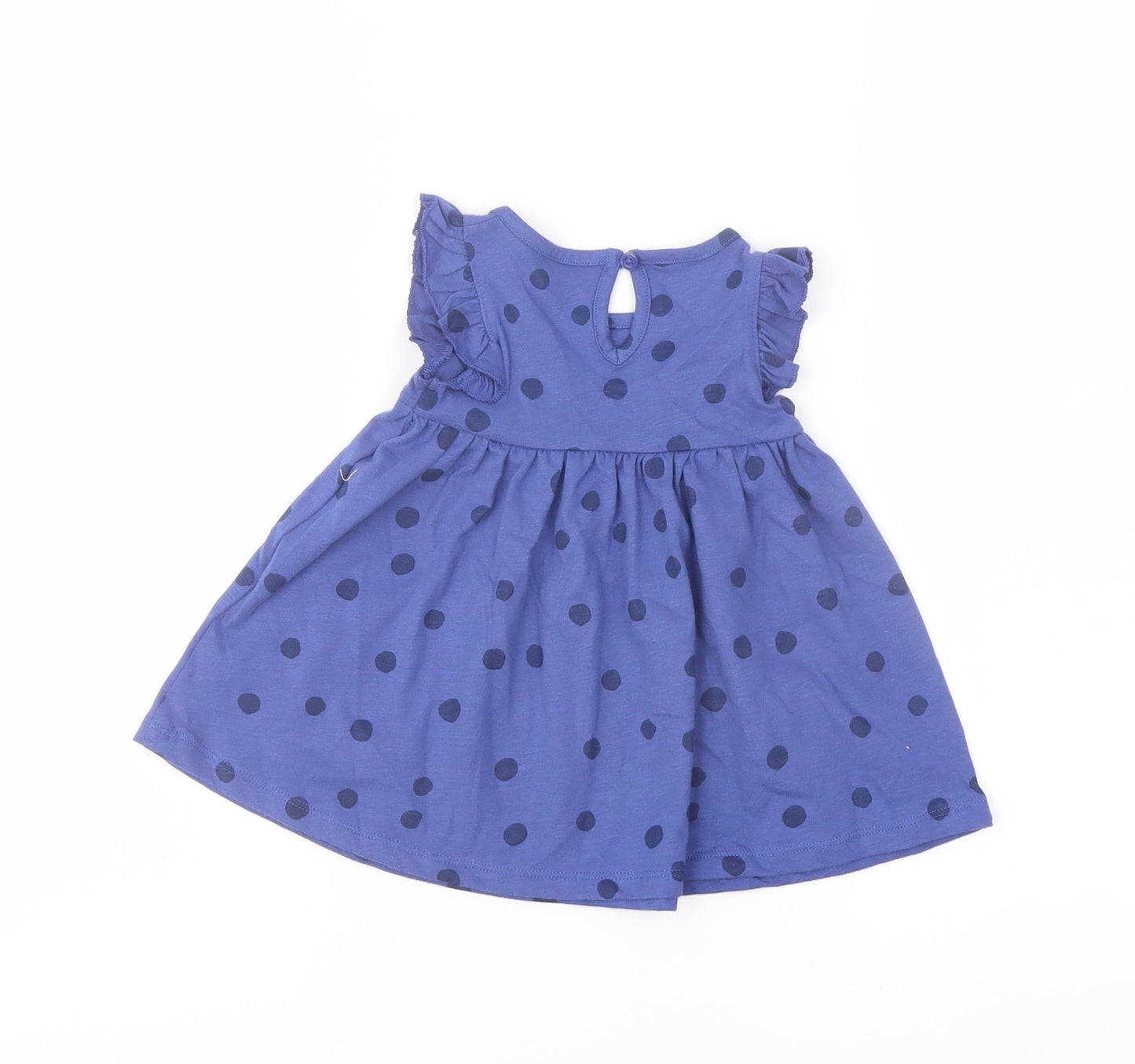 Marks and Spencer Girls Blue Polka Dot Cotton A-Line Size 0-3 Months Crew Neck Button
