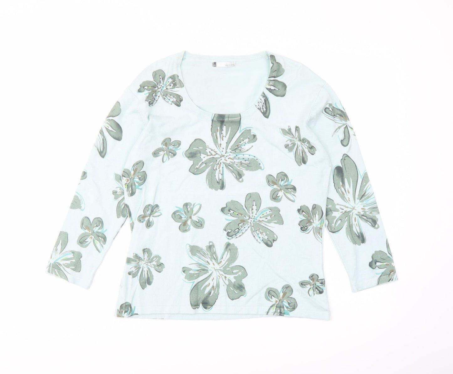 Viz-a-VIZ Womens Green Round Neck Floral Viscose Pullover Jumper Size 14