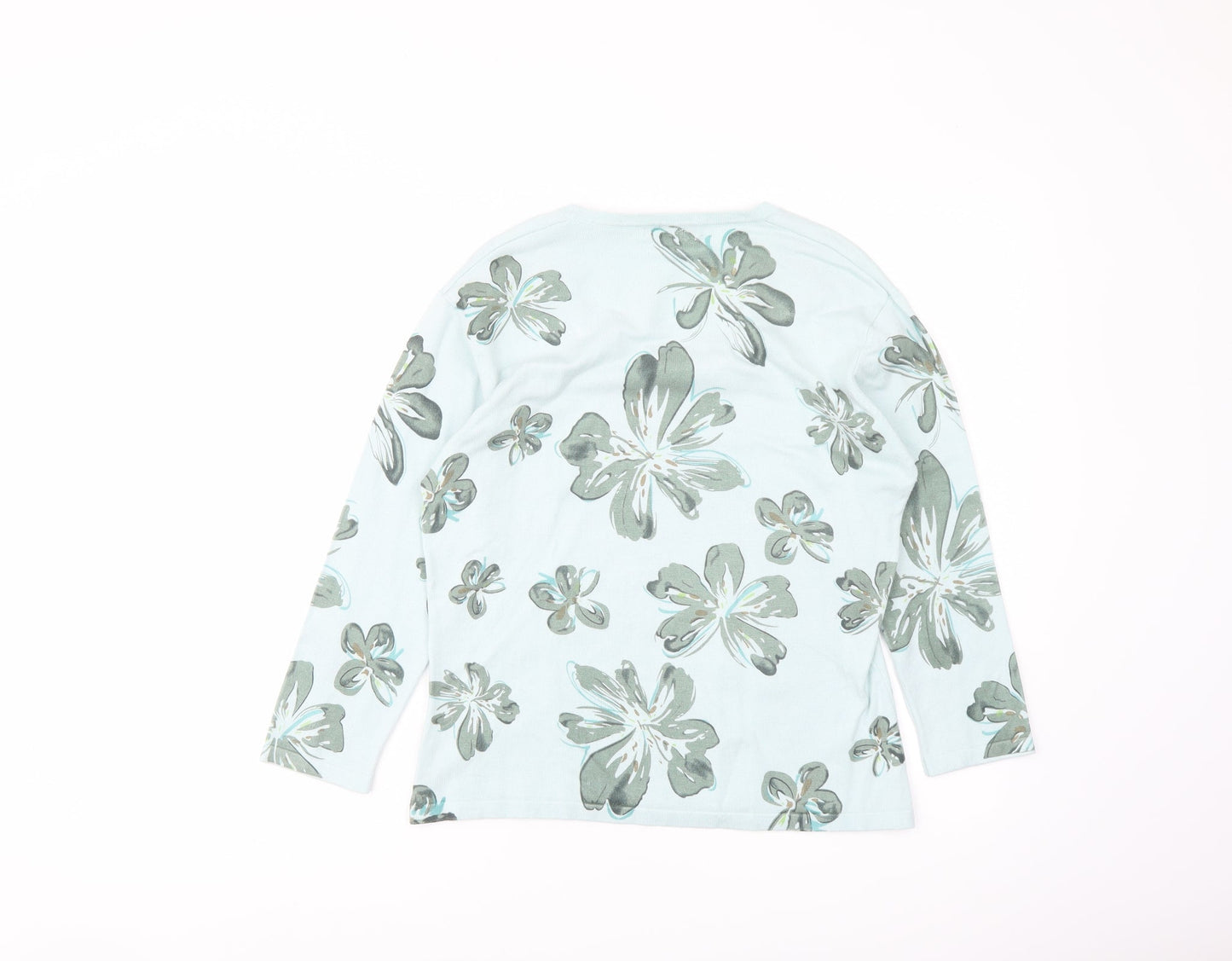 Viz-a-VIZ Womens Green Round Neck Floral Viscose Pullover Jumper Size 14
