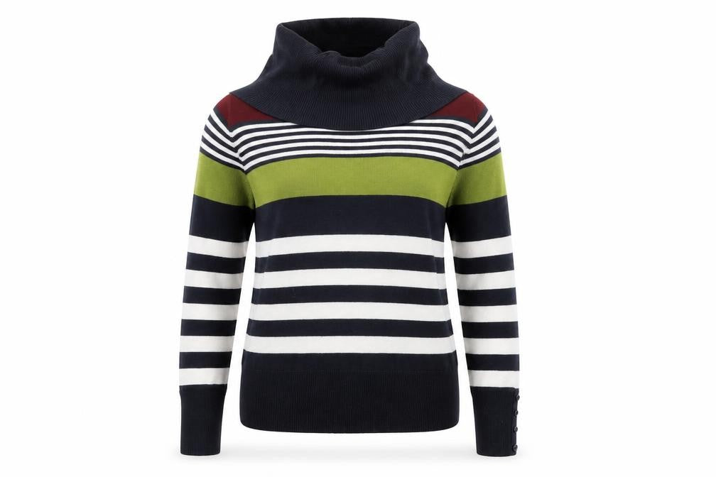 EWM Womens Multicoloured Roll Neck Striped Acrylic Pullover Jumper Size S