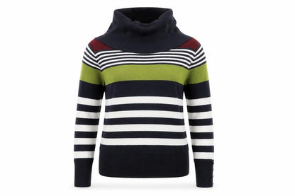 EWM Womens Multicoloured Roll Neck Striped Acrylic Pullover Jumper Size S