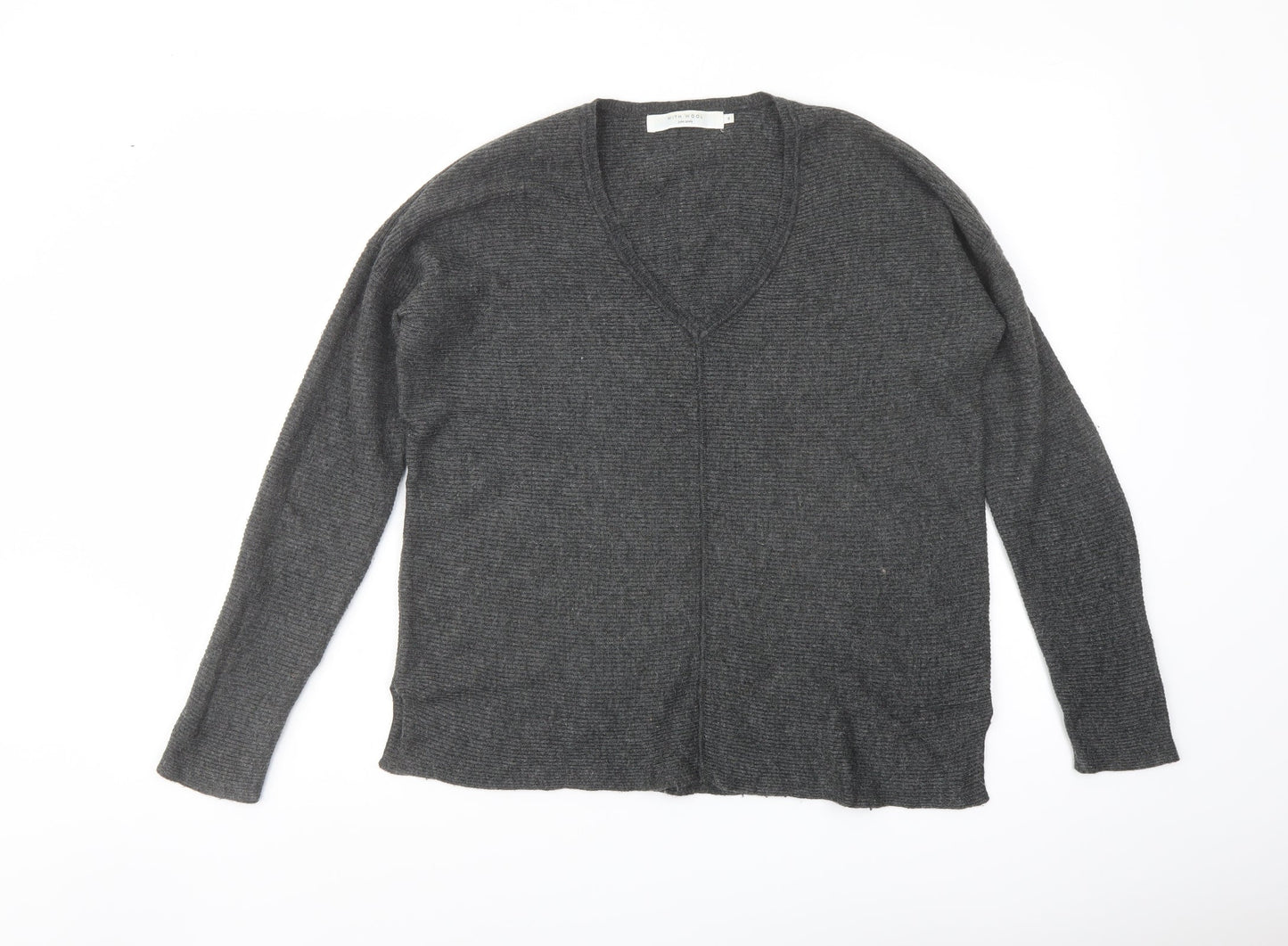 John Lewis Womens Grey V-Neck Nylon Pullover Jumper Size 8