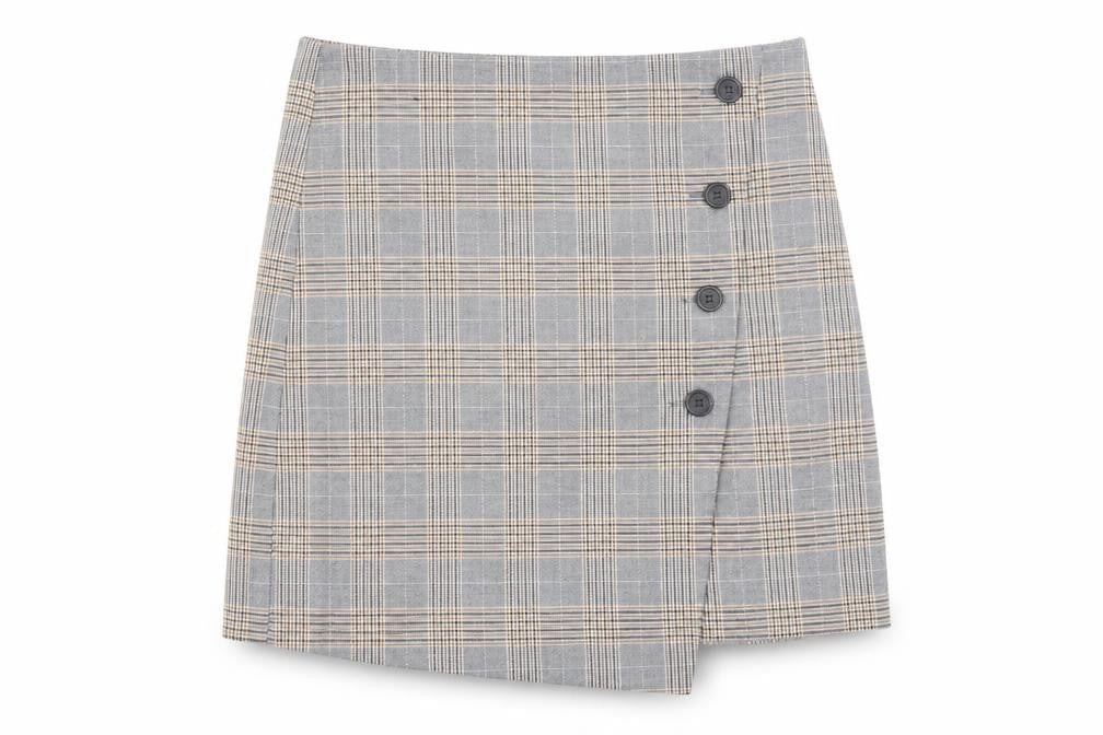 Marks & Spencer Womens Grey Plaid Polyester A-Line Skirt Size 10 Zip