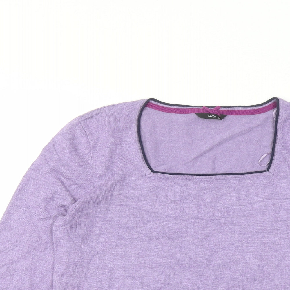 M&Co Womens Purple Square Neck Viscose Pullover Jumper Size 14