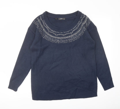 Bonprix Womens Blue Round Neck Acrylic Pullover Jumper Size M