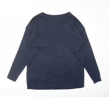 Bonprix Womens Blue Round Neck Acrylic Pullover Jumper Size M