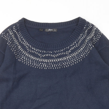Bonprix Womens Blue Round Neck Acrylic Pullover Jumper Size M