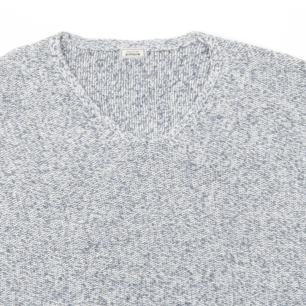 Pimke Womens Blue V-Neck Acrylic Pullover Jumper Size S