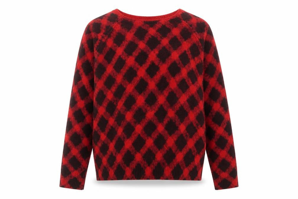 Marks & Spencer Womens Red Round Neck Geometric Acrylic Pullover Jumper Size 12