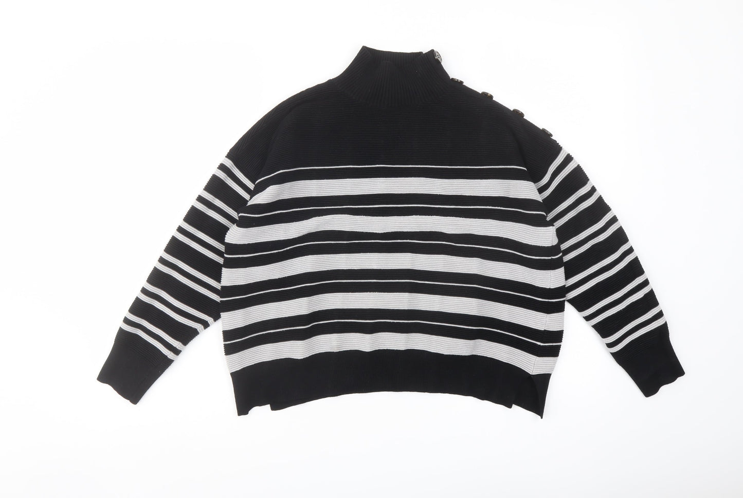 M&Co Womens Black Mock Neck Striped Viscose Pullover Jumper Size 14