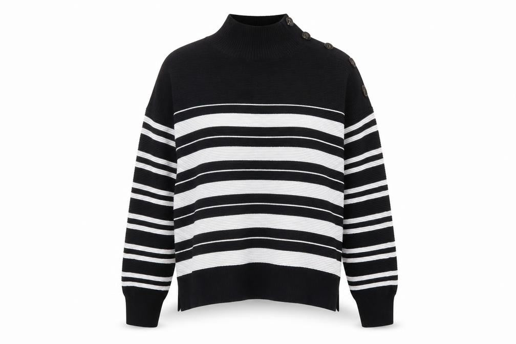 M&Co Womens Black Mock Neck Striped Viscose Pullover Jumper Size 14
