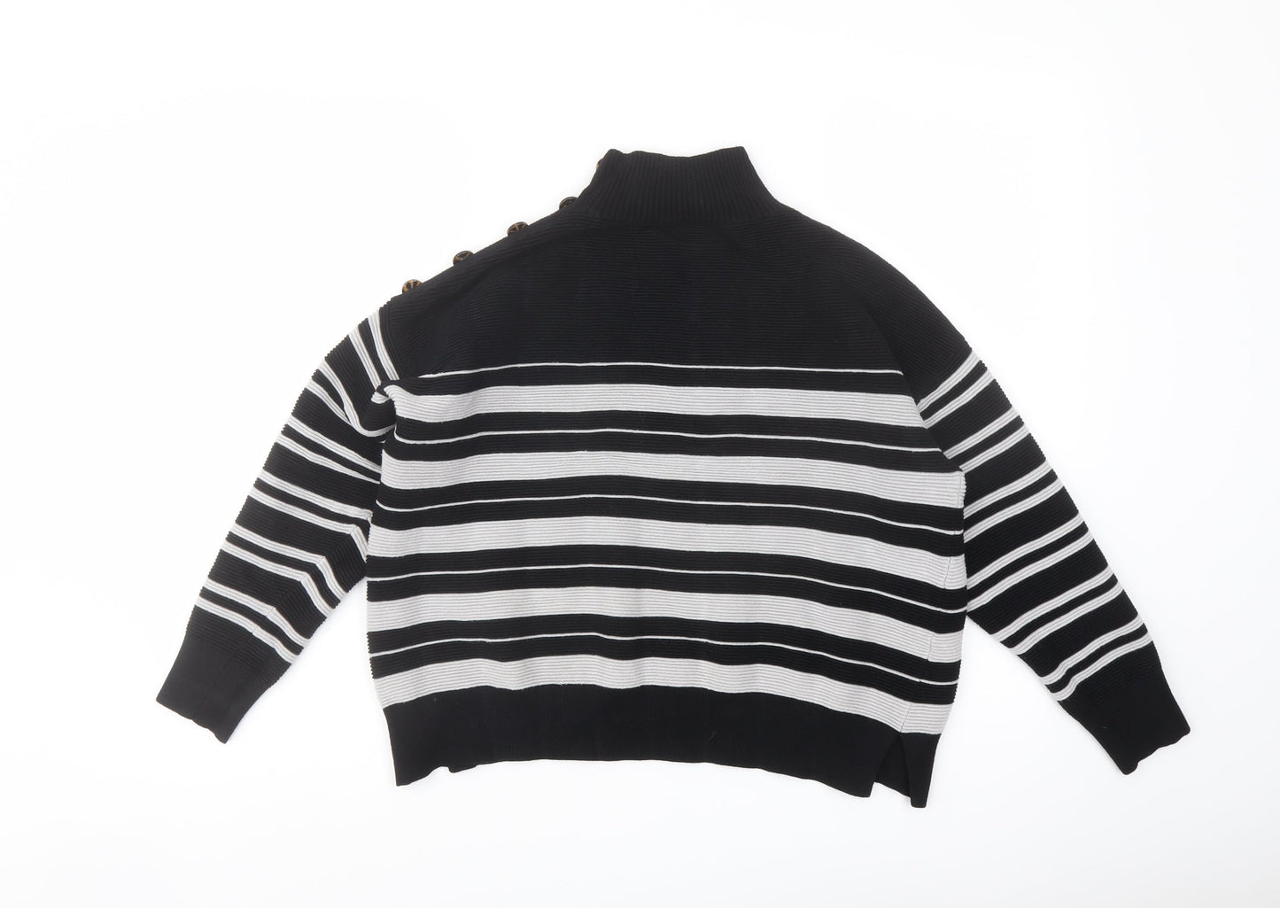 M&Co Womens Black Mock Neck Striped Viscose Pullover Jumper Size 14