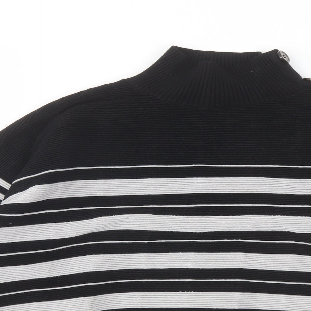 M&Co Womens Black Mock Neck Striped Viscose Pullover Jumper Size 14