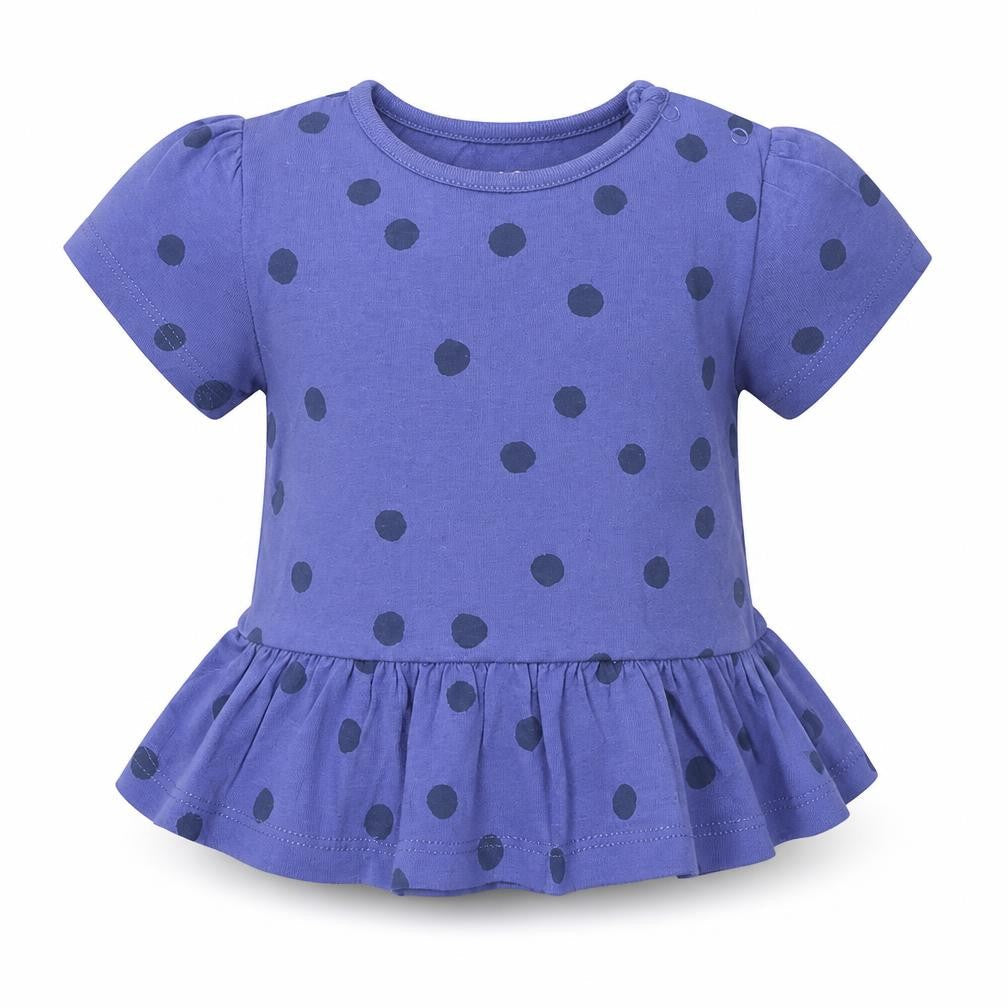 Marks & Spencer Girls Pink Polka Dot Cotton Basic T-Shirt Size 6-9 Months Crew Neck Snap