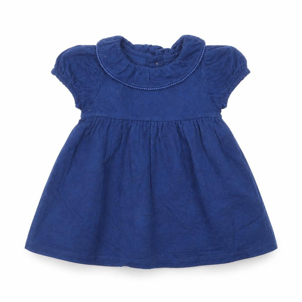 Marks & Spencer Girls Blue Cotton A-Line Size 3-6 Months Collared Button