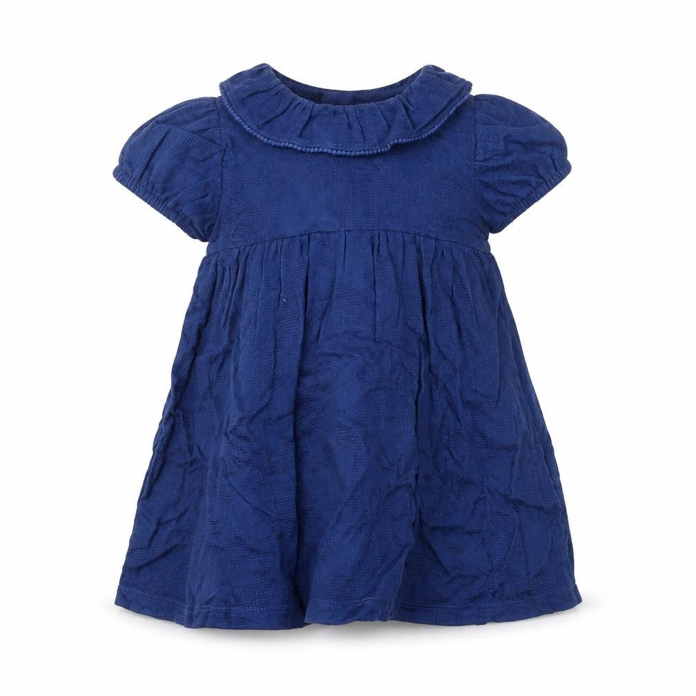 Marks & Spencer Girls Blue Cotton A-Line Size 3-6 Months Collared Button