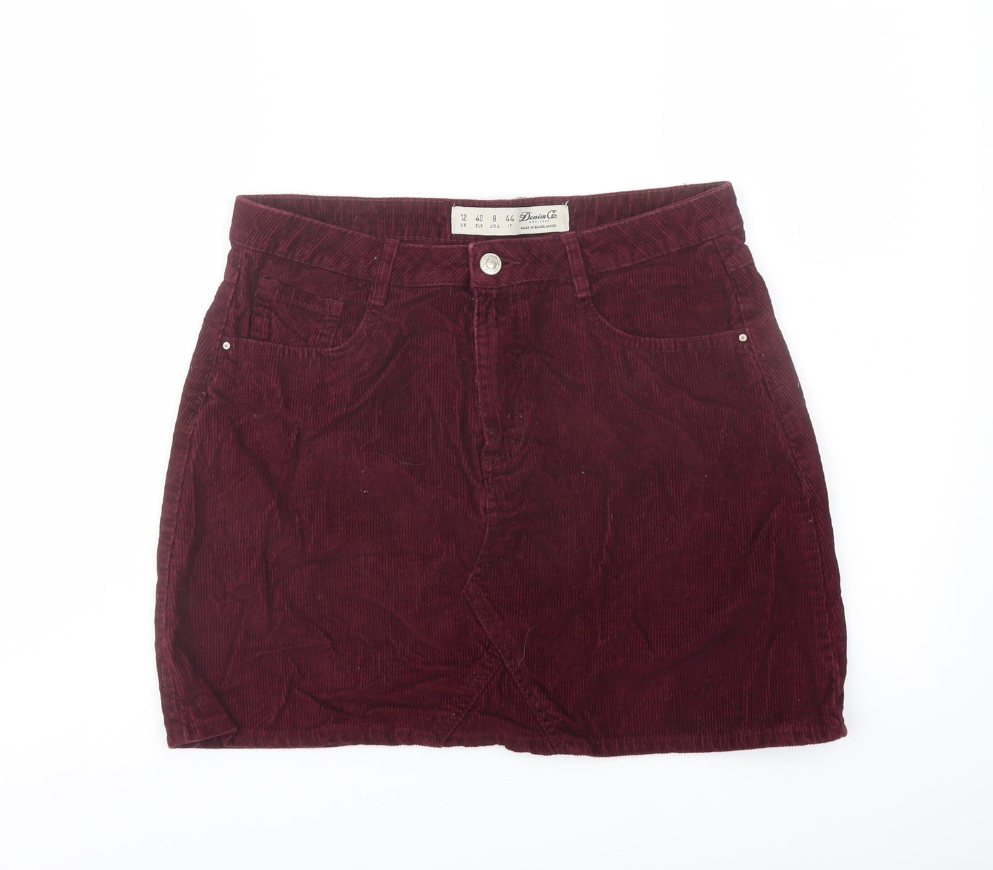 Denim & Co. Womens Red Cotton A-Line Skirt Size 12 Button