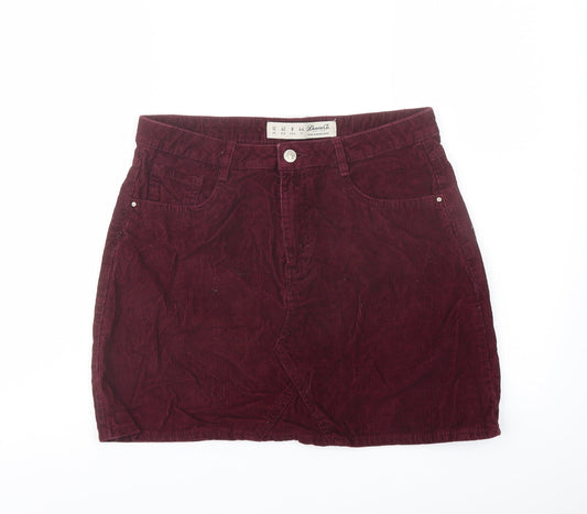 Denim & Co. Womens Red Cotton A-Line Skirt Size 12 Button