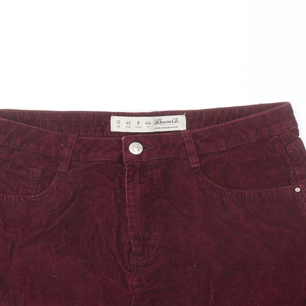 Denim & Co. Womens Red Cotton A-Line Skirt Size 12 Button
