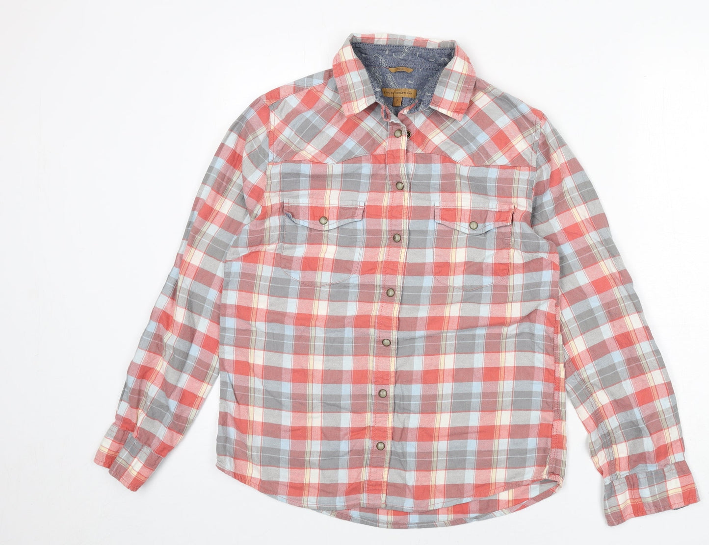 JACHS Girlfriend Womens Multicoloured Plaid 100% Cotton Basic Button-Up Size S Collared
