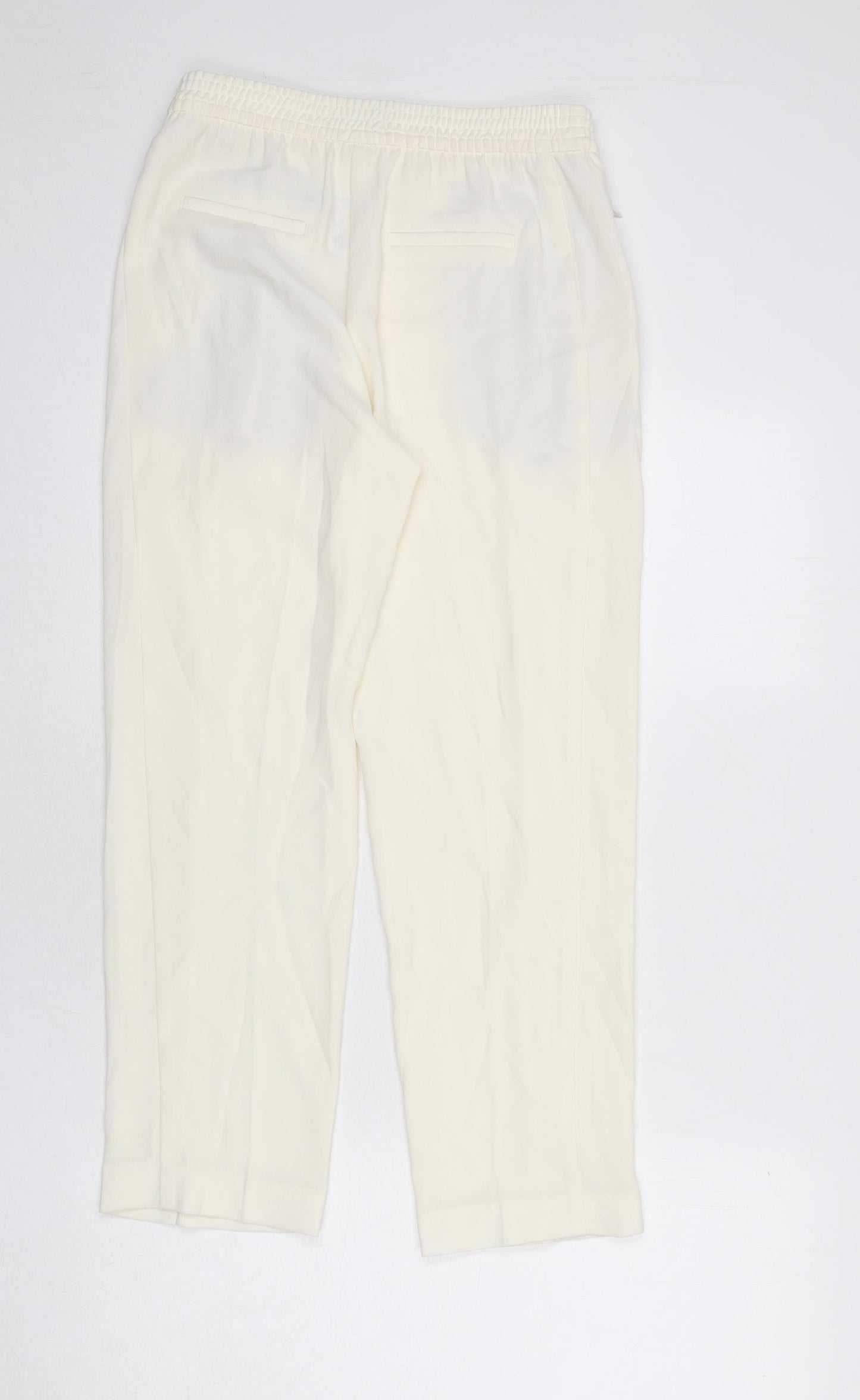 Marks and Spencer Womens Ivory Polyester Trousers Size 8 L24 in Regular - Pleat