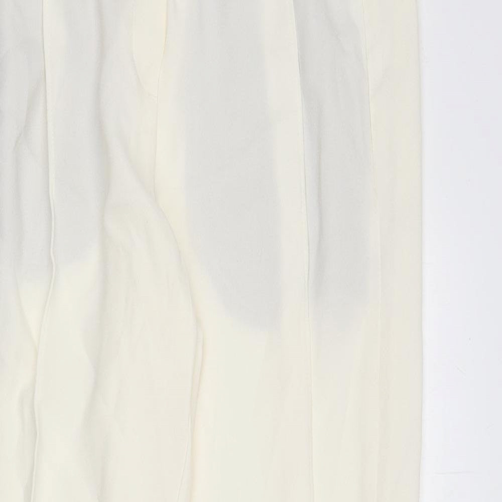 Marks and Spencer Womens Ivory Polyester Trousers Size 8 L24 in Regular - Pleat