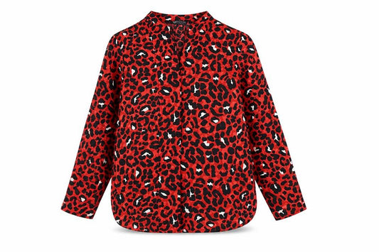 Marks and Spencer Womens Red Animal Print Polyester Basic Blouse Size 10 V-Neck - Leopard Print