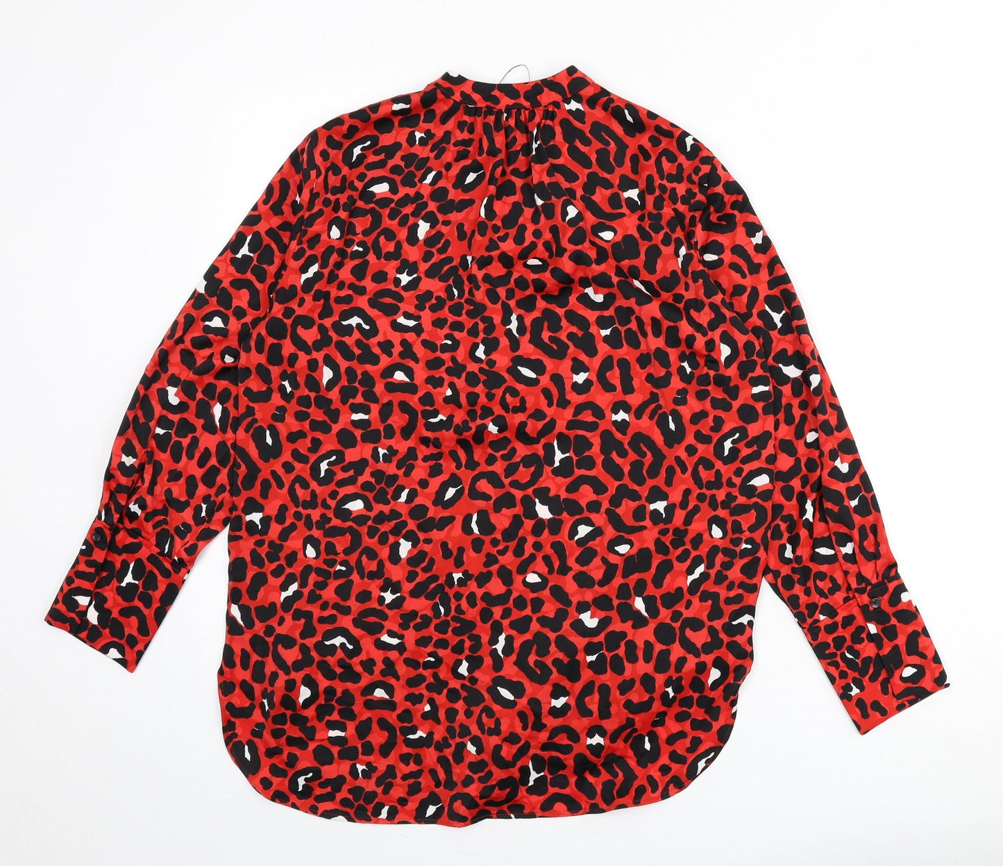Marks and Spencer Womens Red Animal Print Polyester Basic Blouse Size 10 V-Neck - Leopard Print